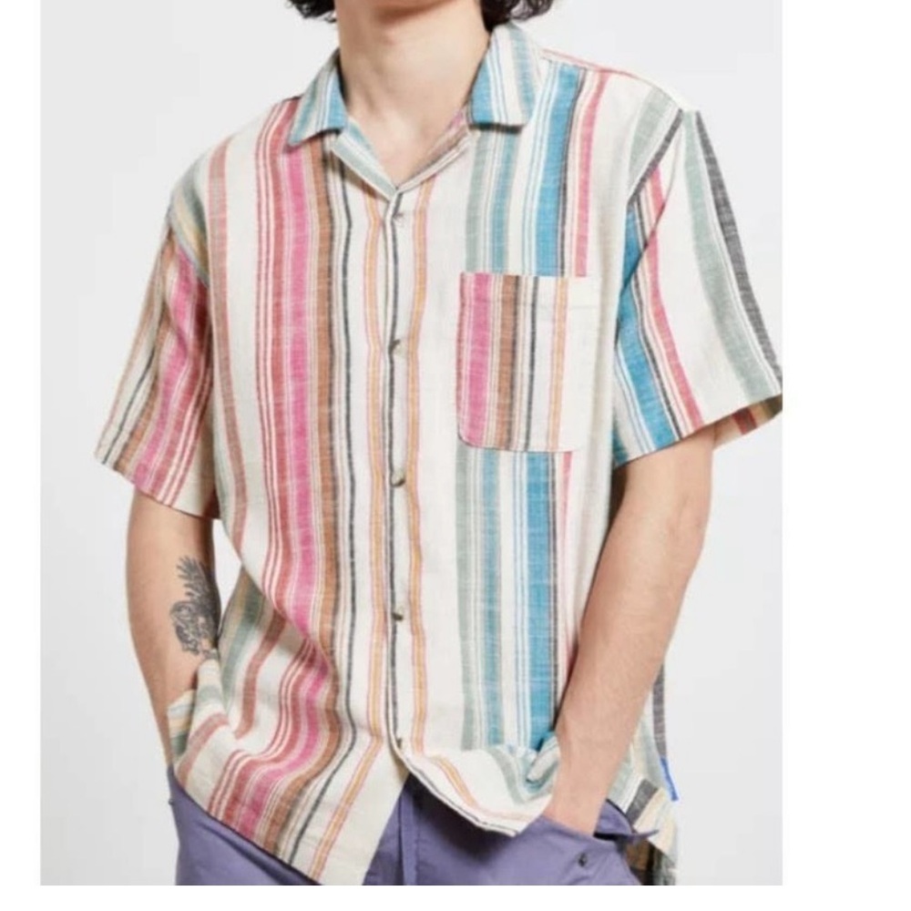 Without Walls urban outfitters cotton multicolor Gauze stripe button down shirt